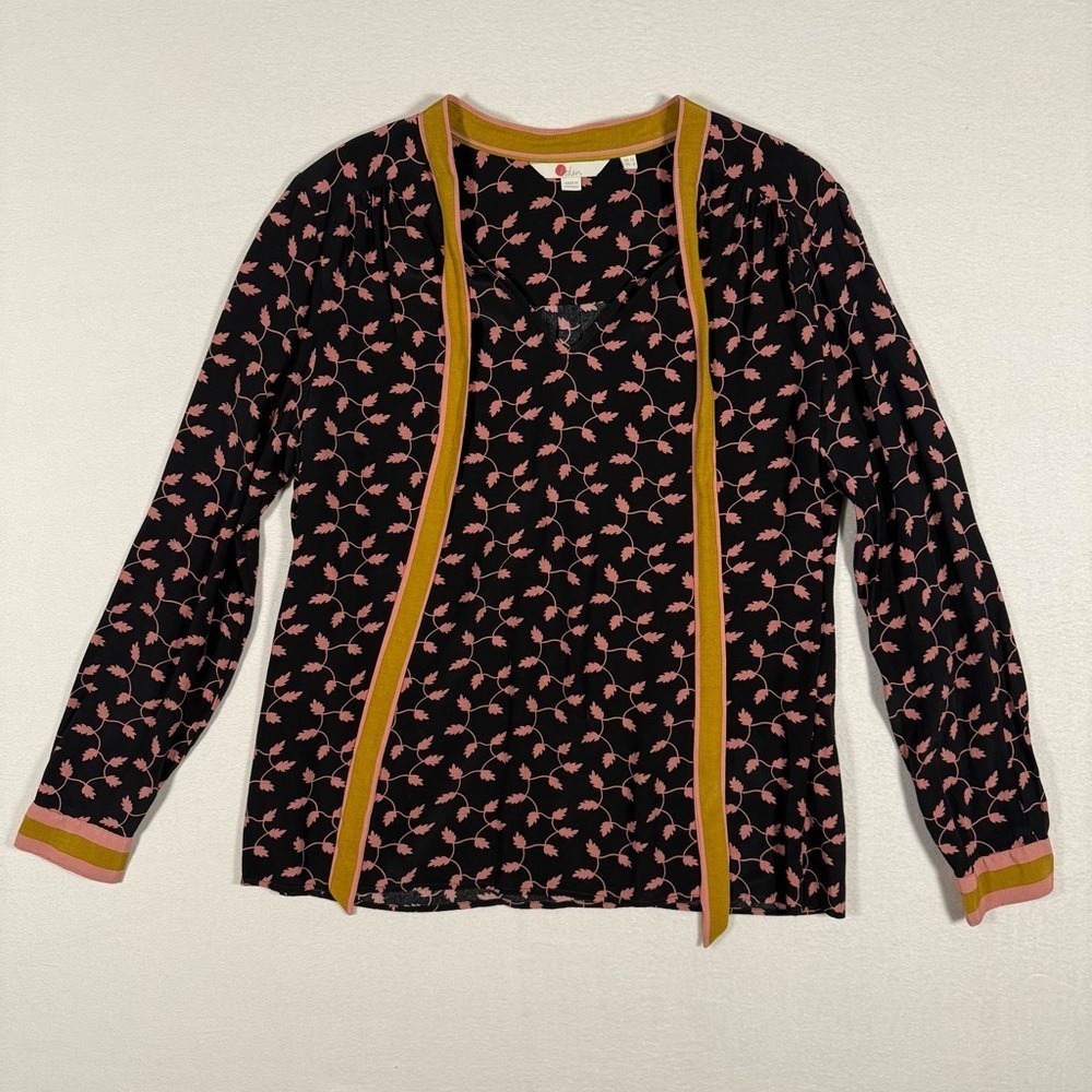 Boden Navy Pink Leaf Print‎ Tie Neck Blouse Long Sleeve RILEY US 8 - Picture 4 of 10